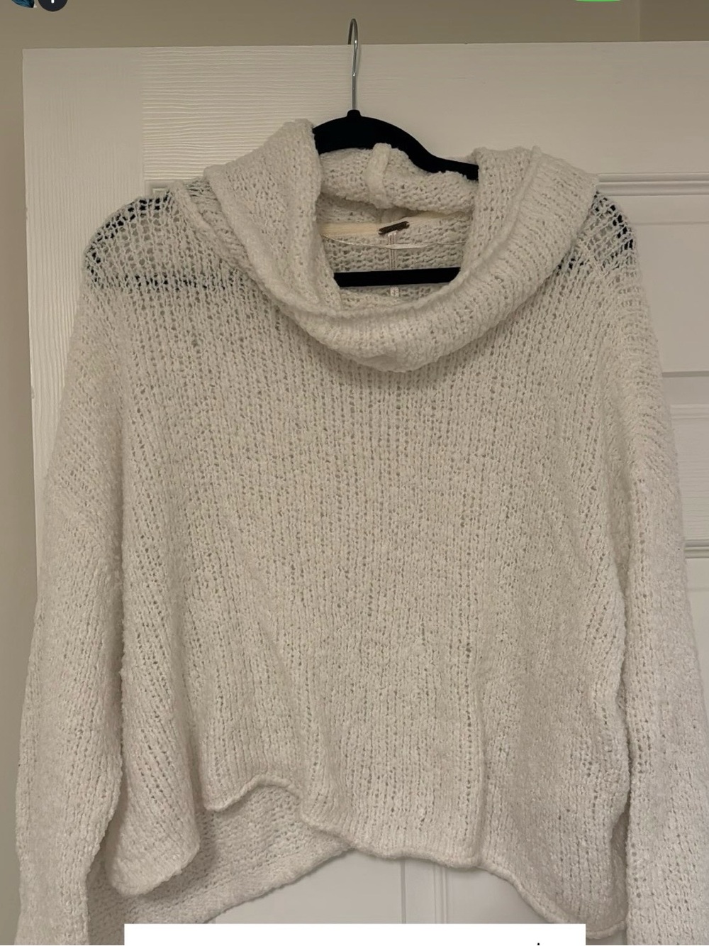 Free People Cream Open-Knit Cowl Neck Sweater